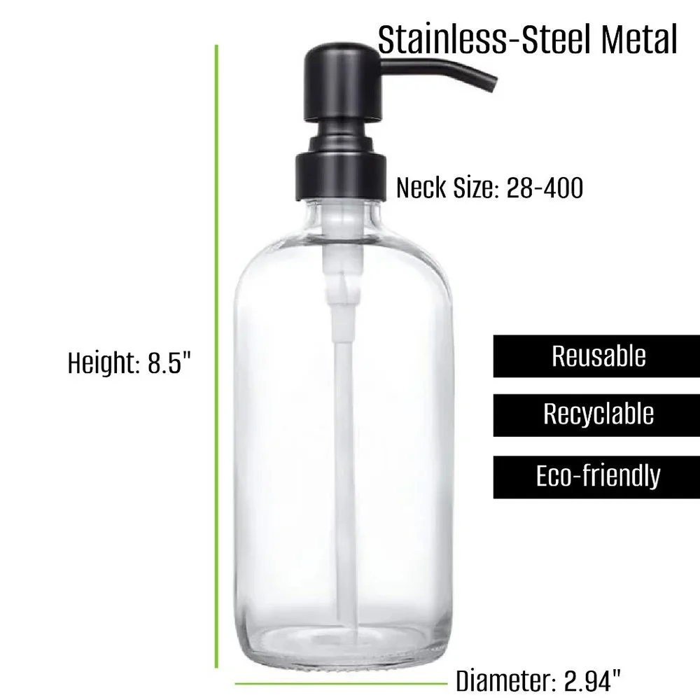 🖤SET OF 2: 16 OZ. GLASS SOAP DISPENSER W/ METAL PUMP (AMBER GLASS/BLACK P…